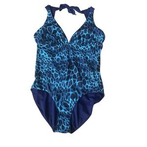 Vtg Commando Womens One Piece Swimsuit Reversible Adjustable Backless Large Blue